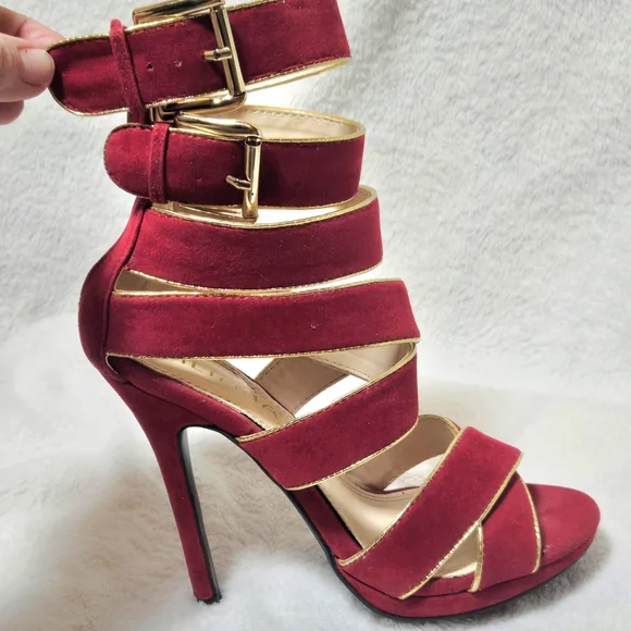 Liliana Red/Gold 4" Stiletto HEELS Crisscross Strappy Sexy GIRLS' NIGHT 👠 FAB - Picture 15 of 15